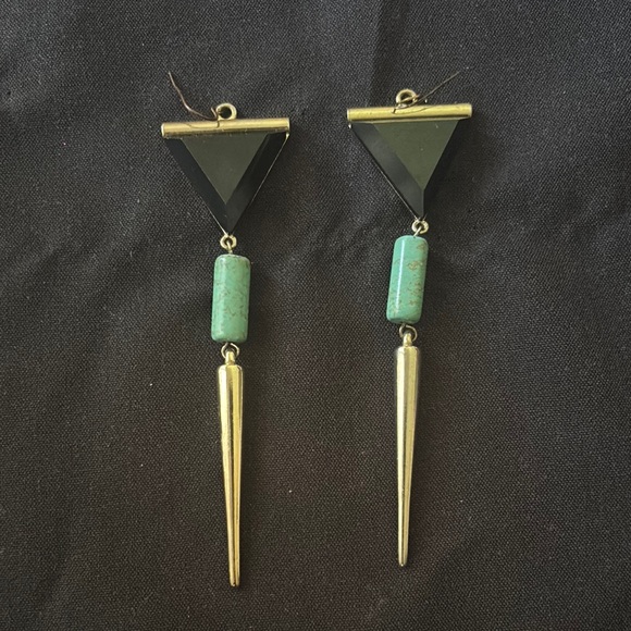 Geometric Black and Turquoise Earrings - Picture 1 of 3